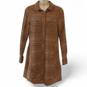 Prana Dyri Button Front Long Sleeve Dress Womens XS Bronze Organic Cotton